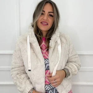 Pelliccia eco tinta unita con cappuccio e zip