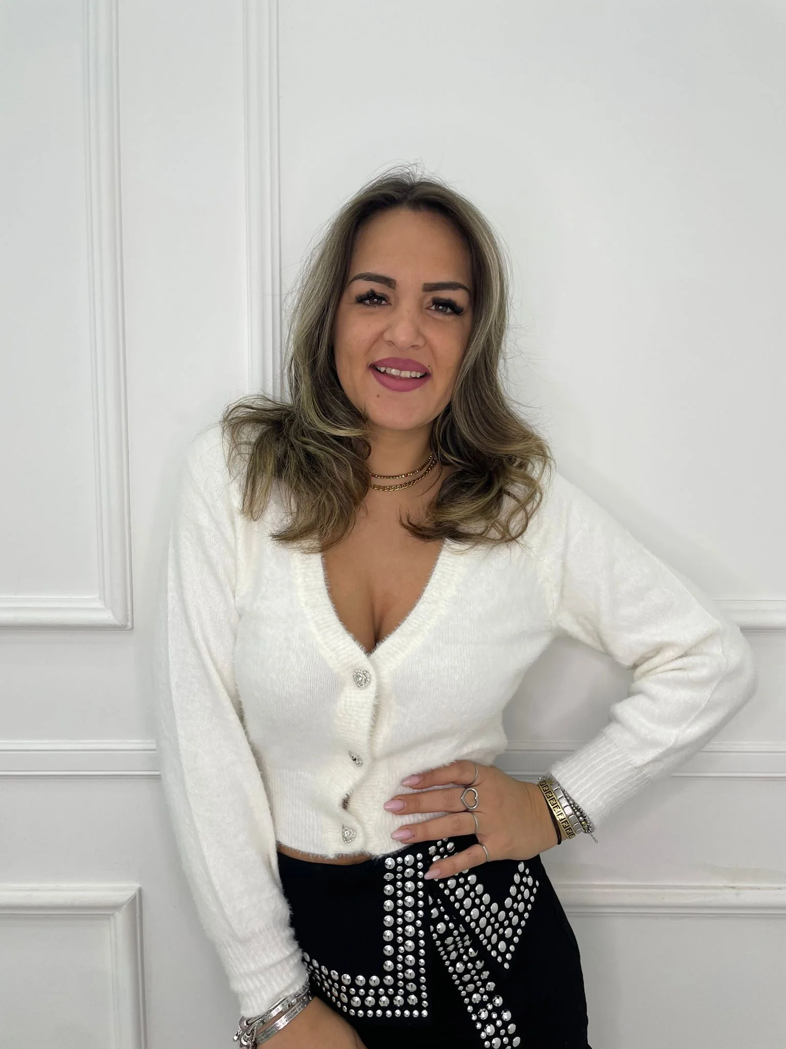 Cardigan in pelo con bottoni cuore swarovski - immagine 2