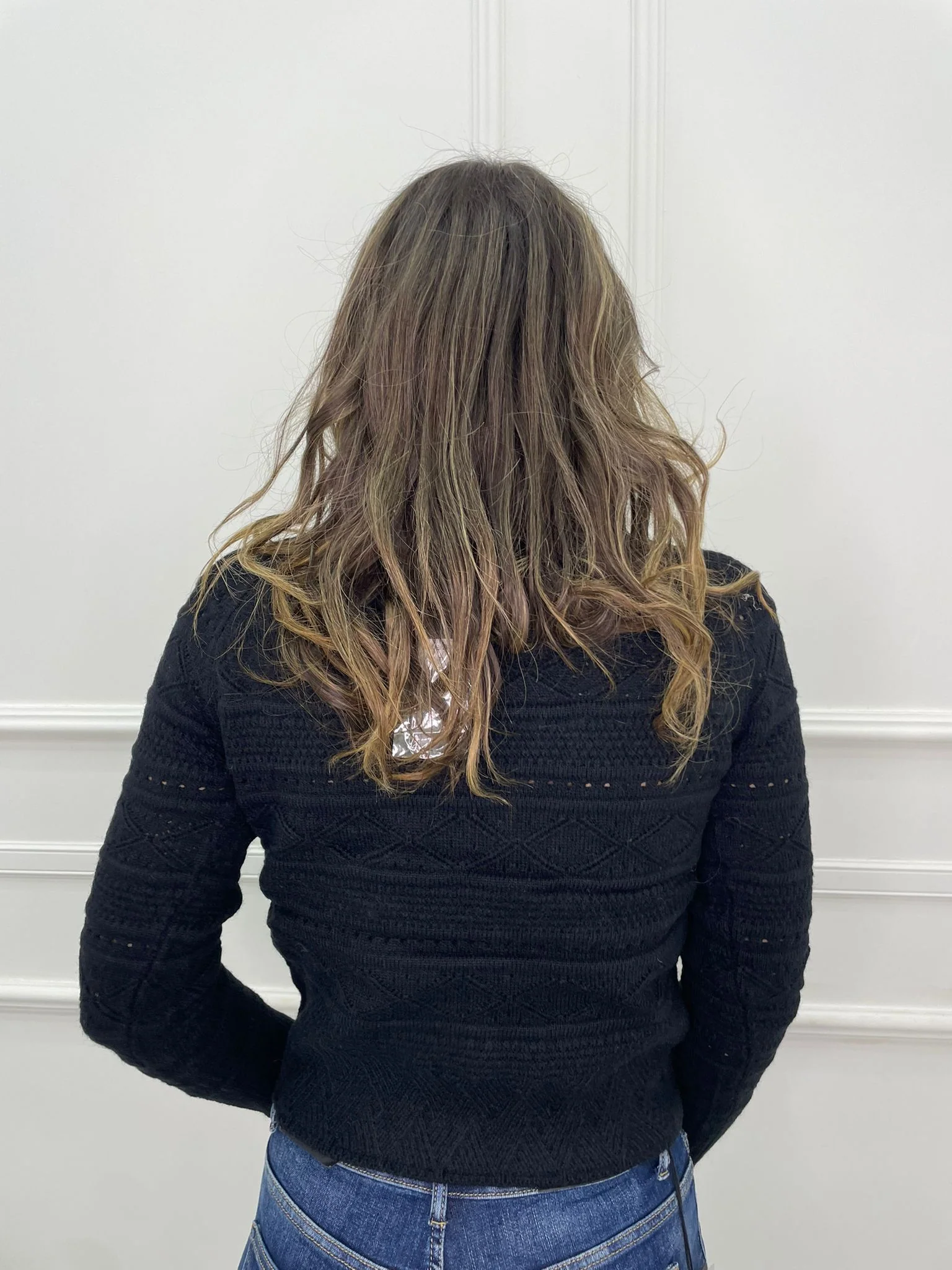 Maglia giro collo tinta unita trama ricamata - immagine 6