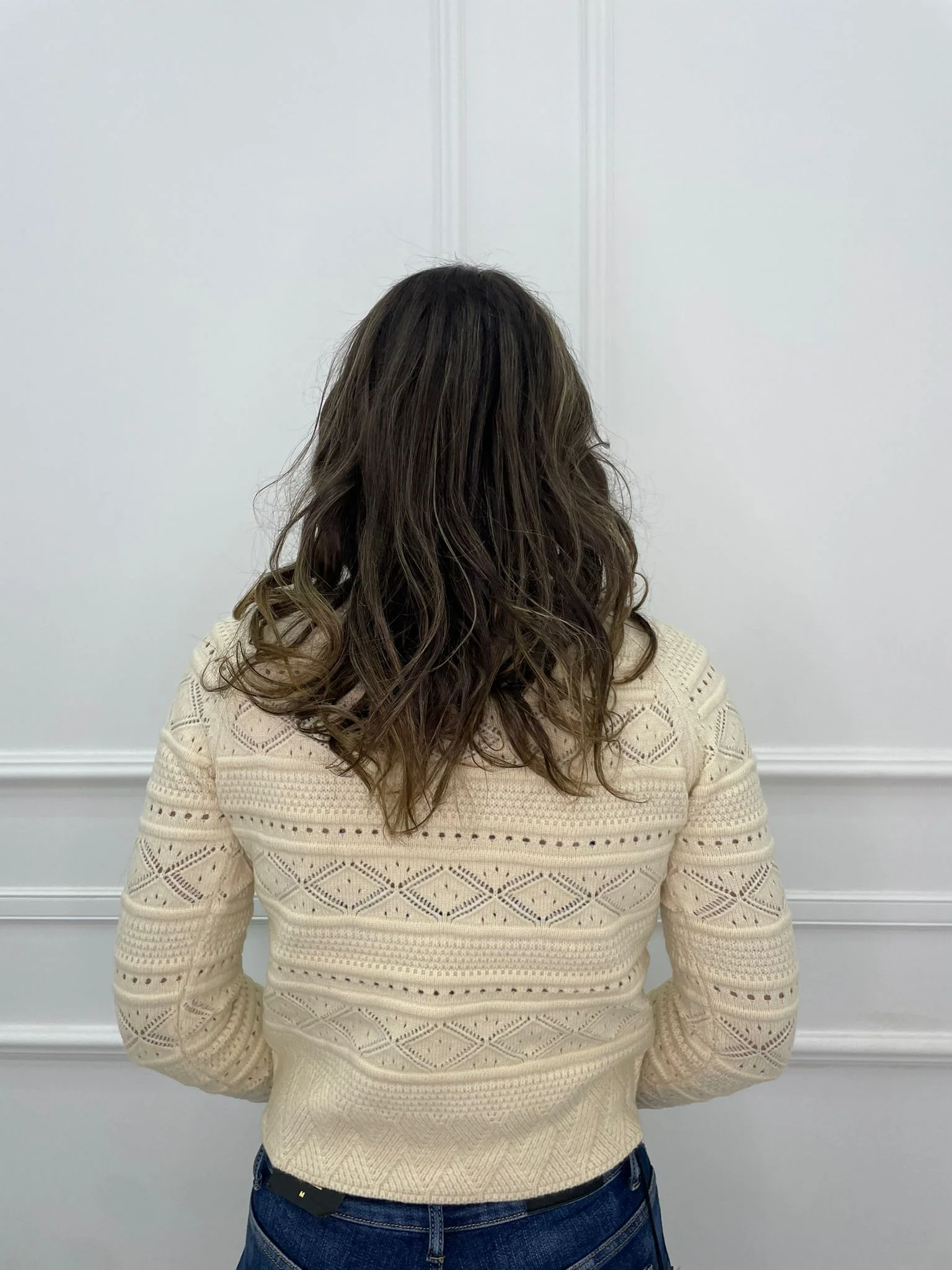 Maglia giro collo tinta unita trama ricamata - immagine 9