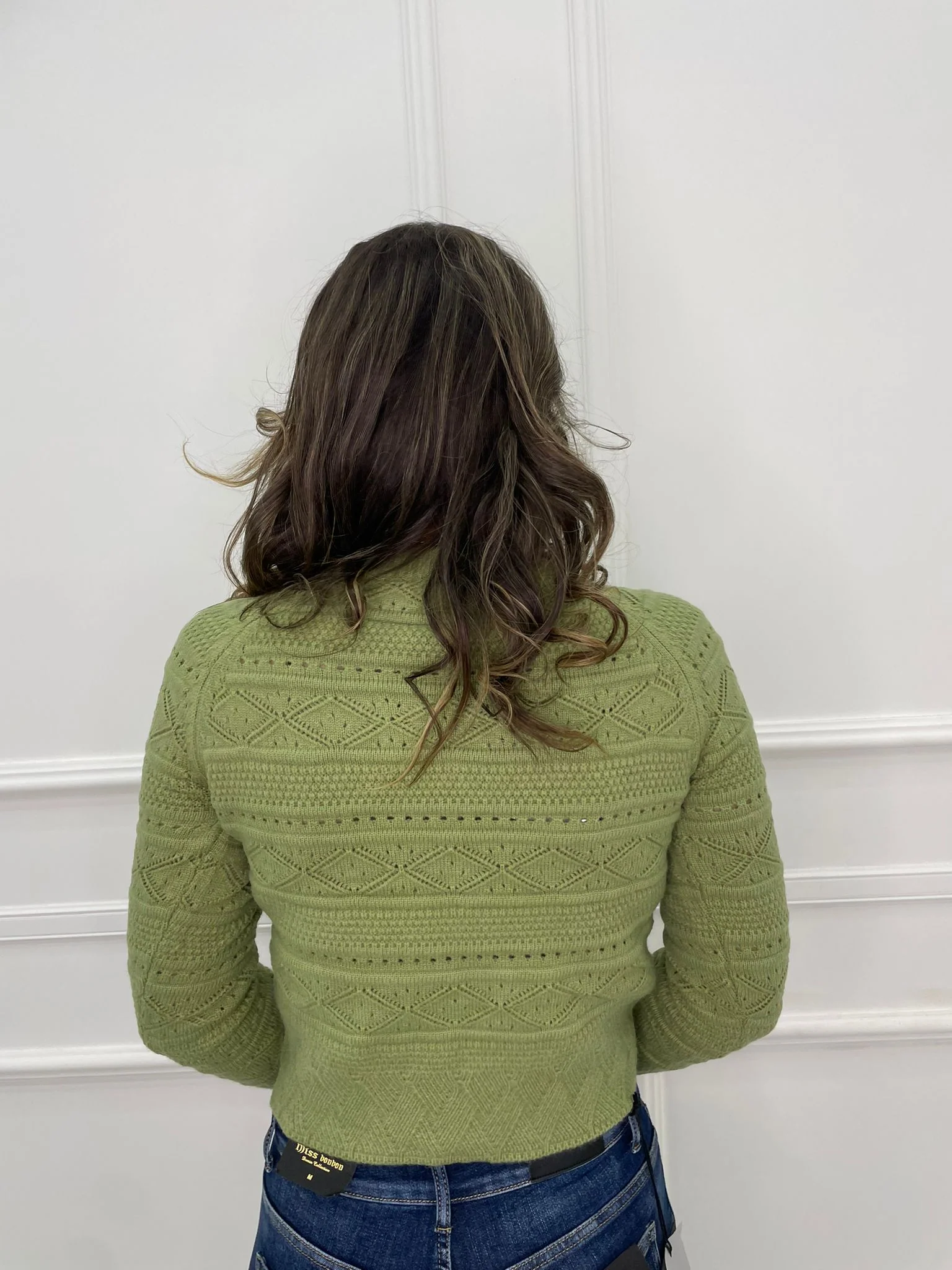 Maglia giro collo tinta unita trama ricamata - immagine 3