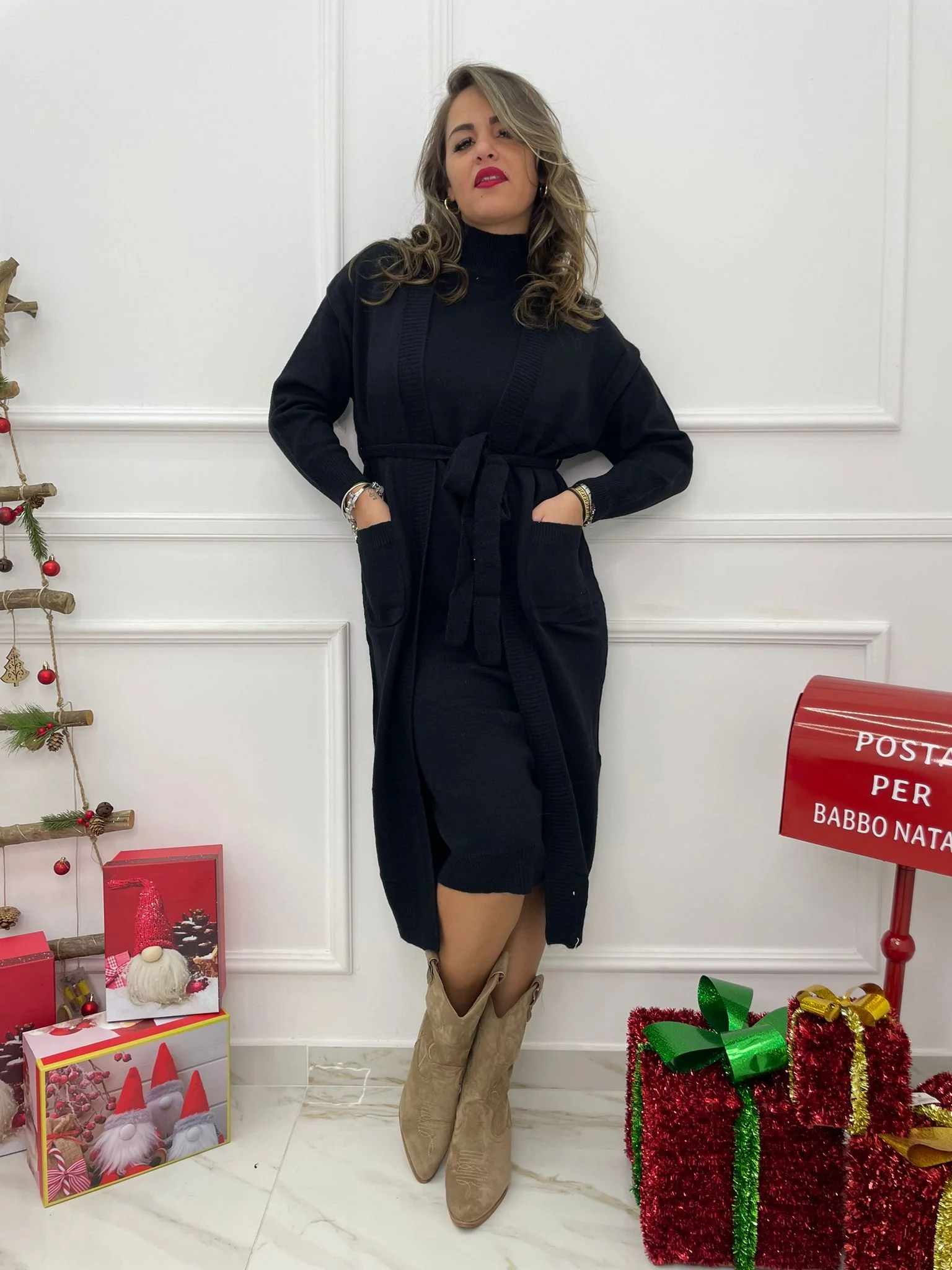 Coordinato 2 pezzi con vestito giro manica e cardigan lungo - immagine 5