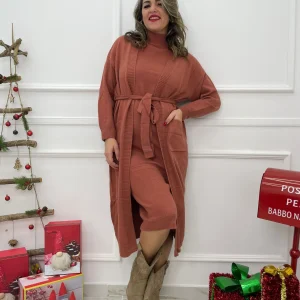 Coordinato 2 pezzi con vestito giro manica e cardigan lungo