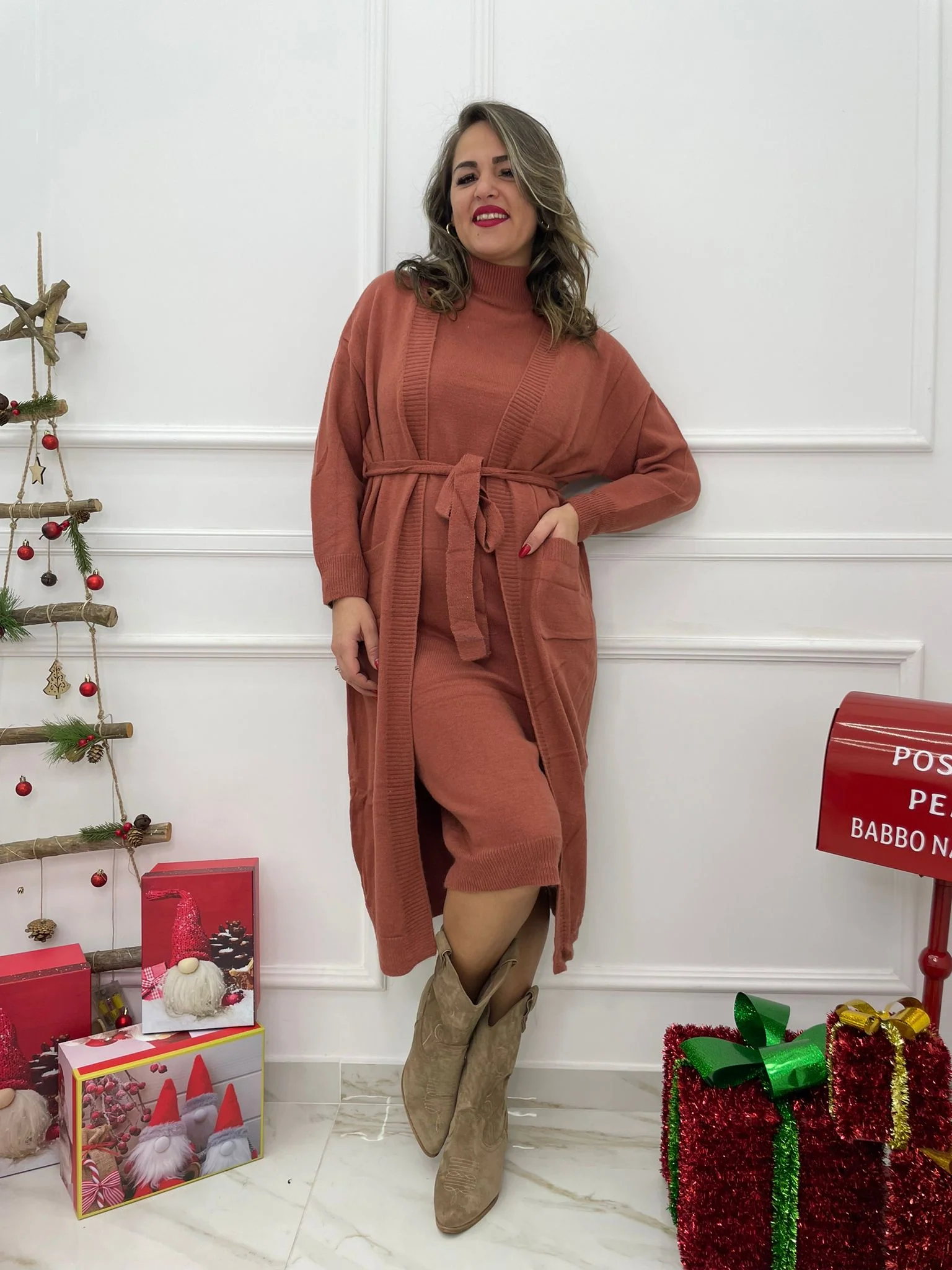Coordinato 2 pezzi con vestito giro manica e cardigan lungo