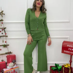Coordinato 2 pezzi con cardigan trama rombi