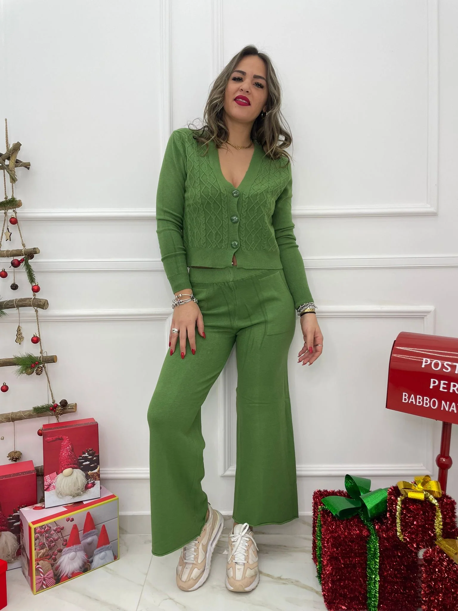 Coordinato 2 pezzi con cardigan trama rombi