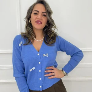 Cardigan con applicazioni fiocchi con perle