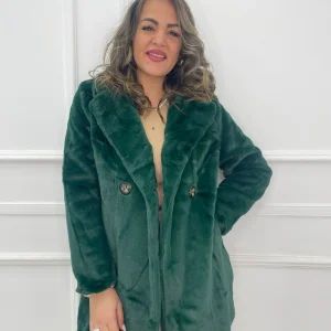 Pelliccia eco lunga finto doppio petto