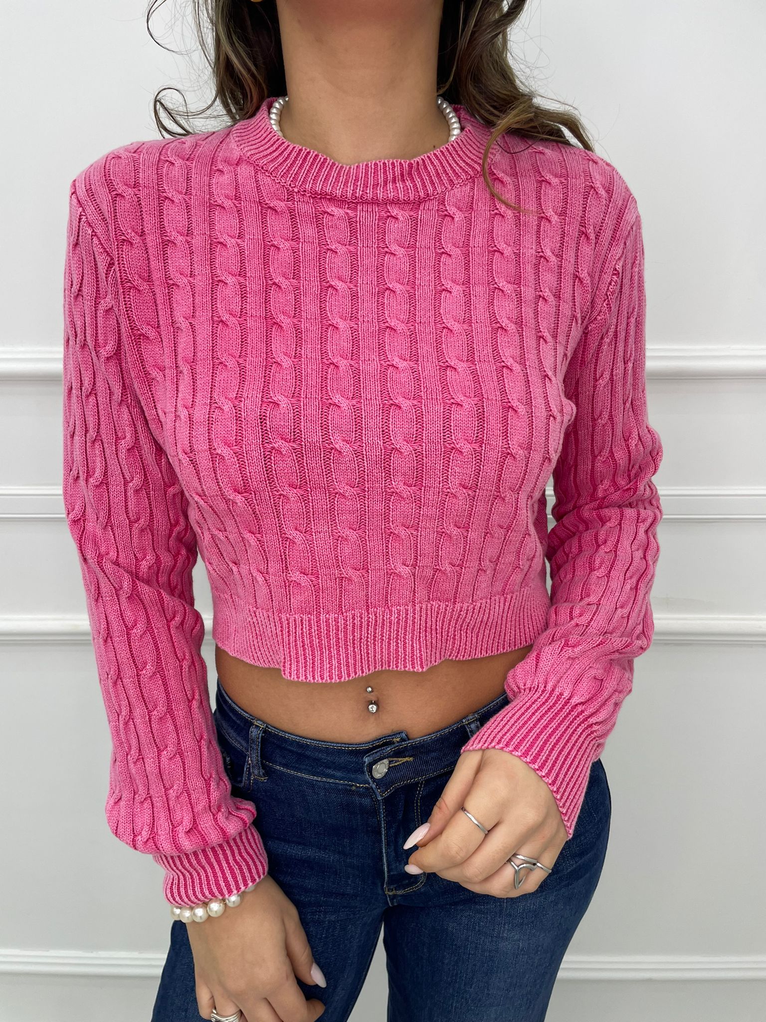 Maglioncino crop slavato giro collo - immagine 5