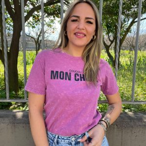 T-shirt effetto slavato con stampa avanti