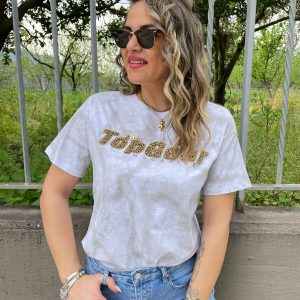 T-shirt effetto sfumato con scritta swarovski