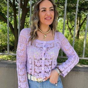 Cardigan in merletto tinta unita