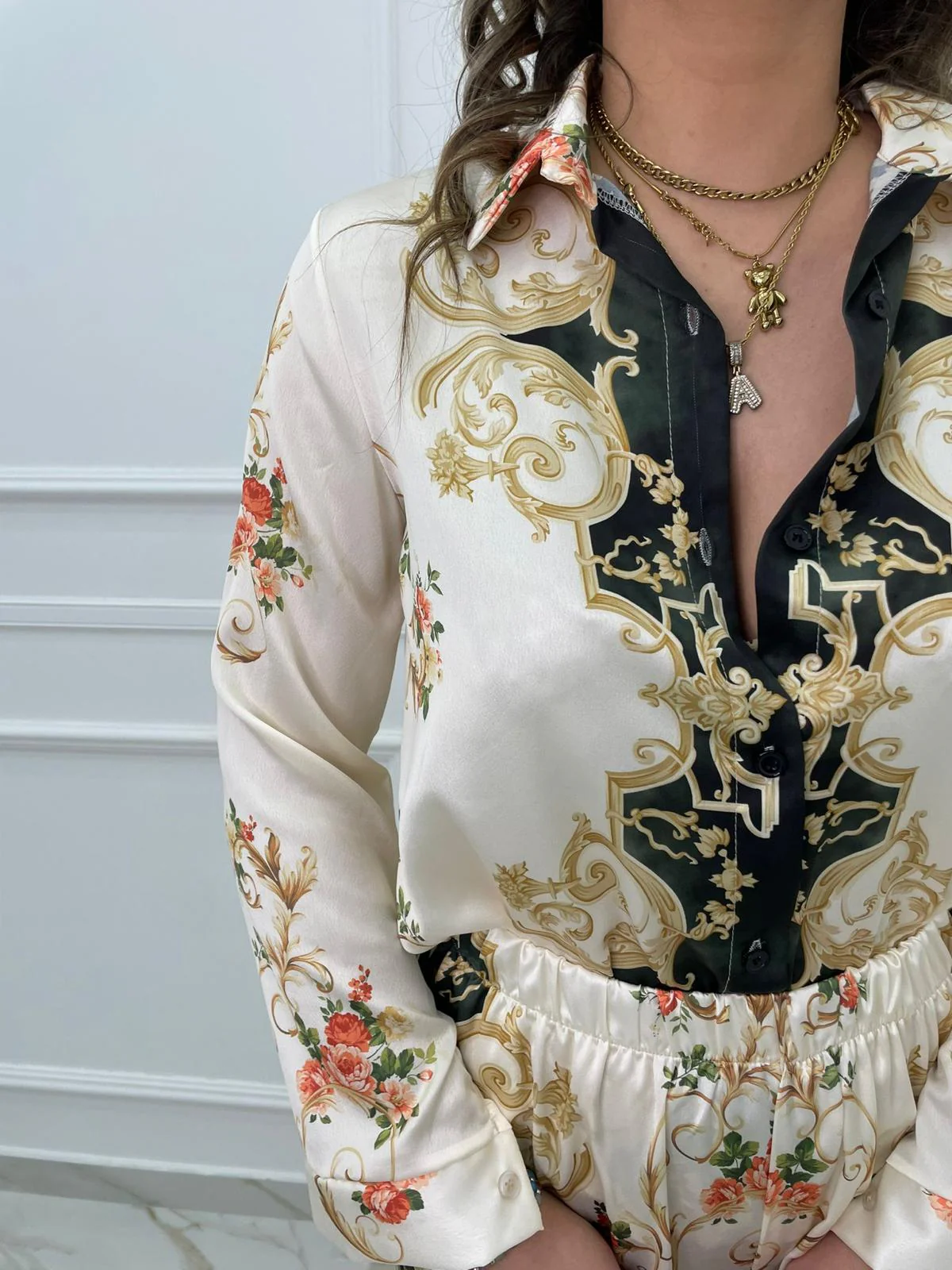 Coordinato 2 pezzi effetto seta con pantalone palazzo - immagine 7