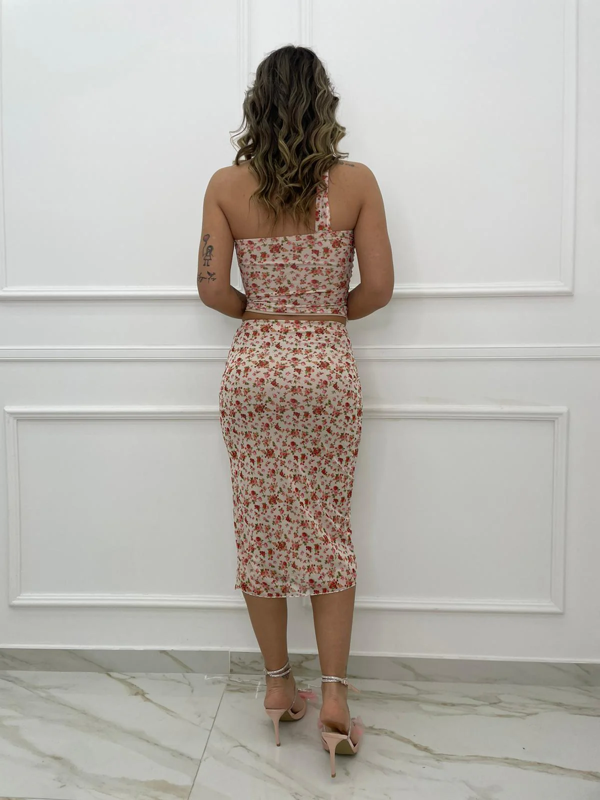 Coordinato 2 pezzi fantasia floreale con gonna lunga - immagine 3