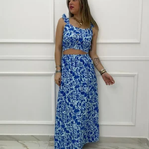 Coordinato 2 pezzi floreale con gonna lunga con balze
