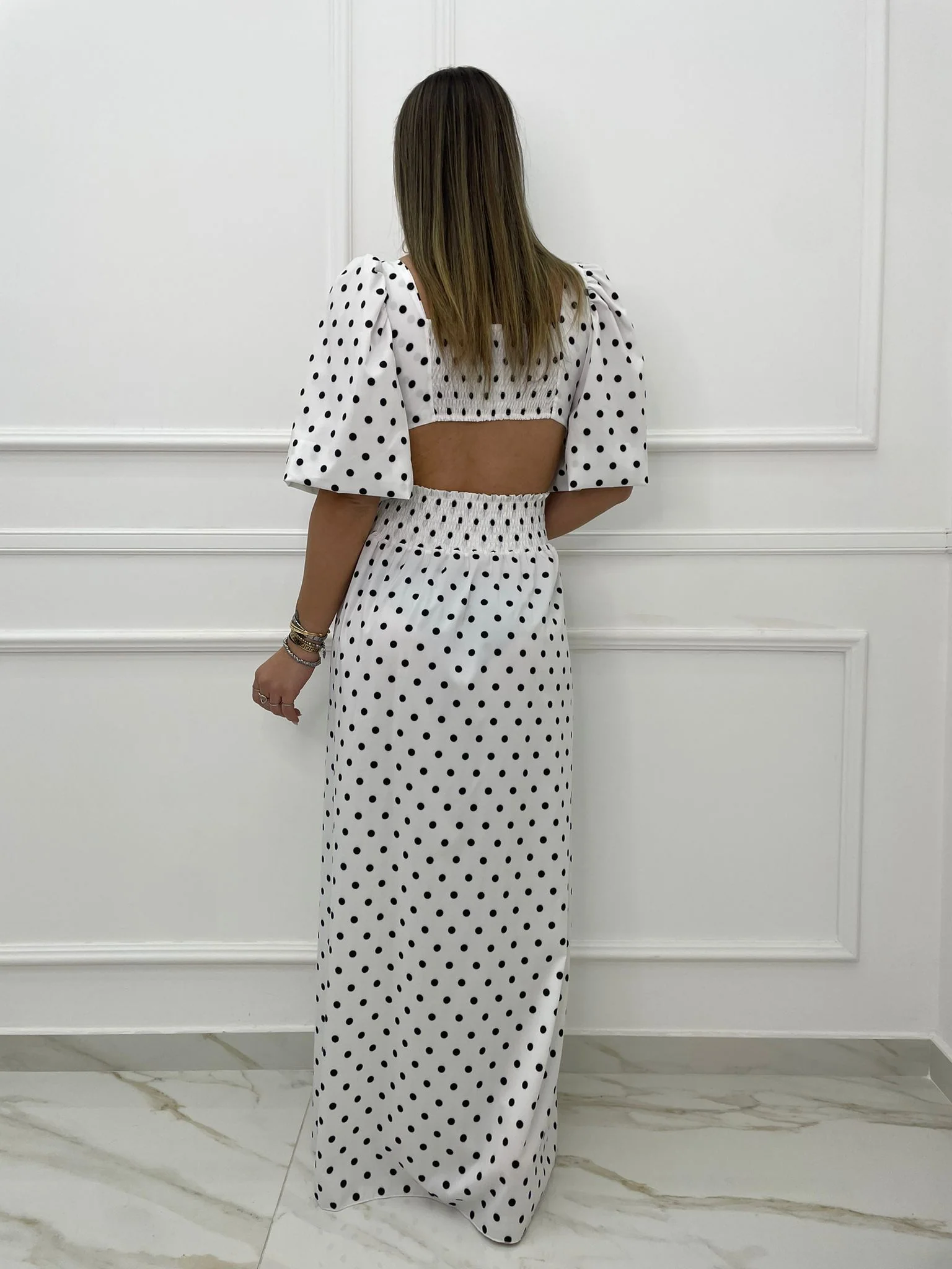 Coordinato 2 pezzi fantasia pois con gonnellone - immagine 6