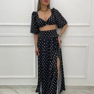 Coordinato 2 pezzi fantasia pois con gonnellone