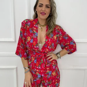 Coordinato 2 pezzi floreale con shorts e kimono
