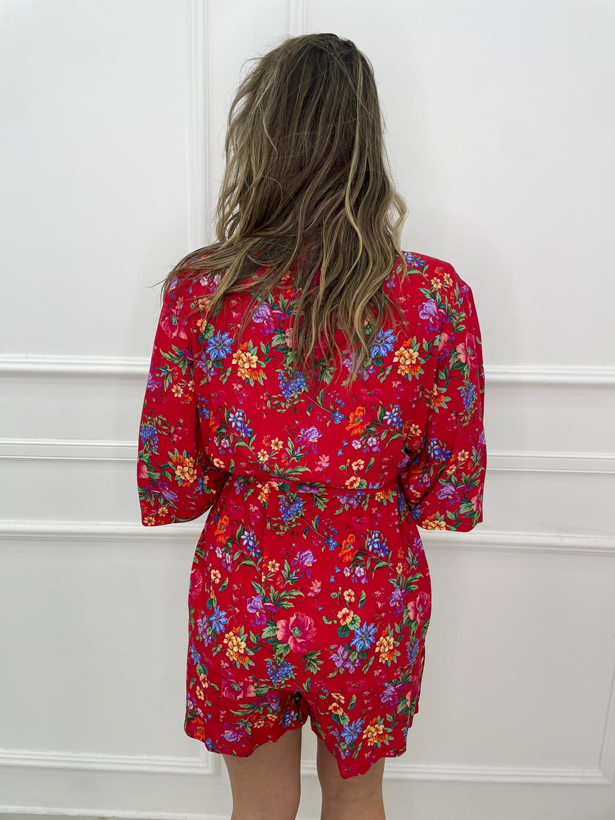 Coordinato 2 pezzi floreale con shorts e kimono - immagine 3