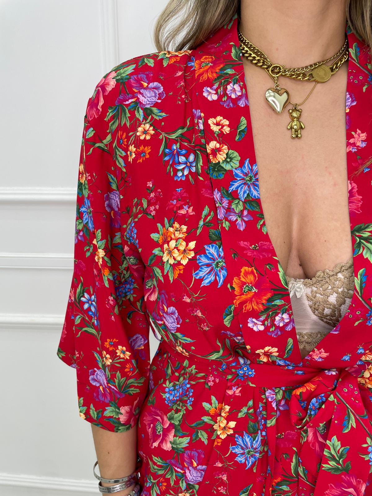 Coordinato 2 pezzi floreale con shorts e kimono - immagine 4