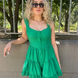 Tutina effetto lino tinta unita con balze