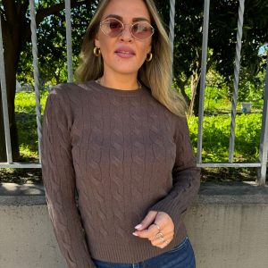 Maglioncino giro collo trama treccia