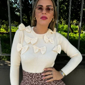 Maglione giro collo con fiocchi