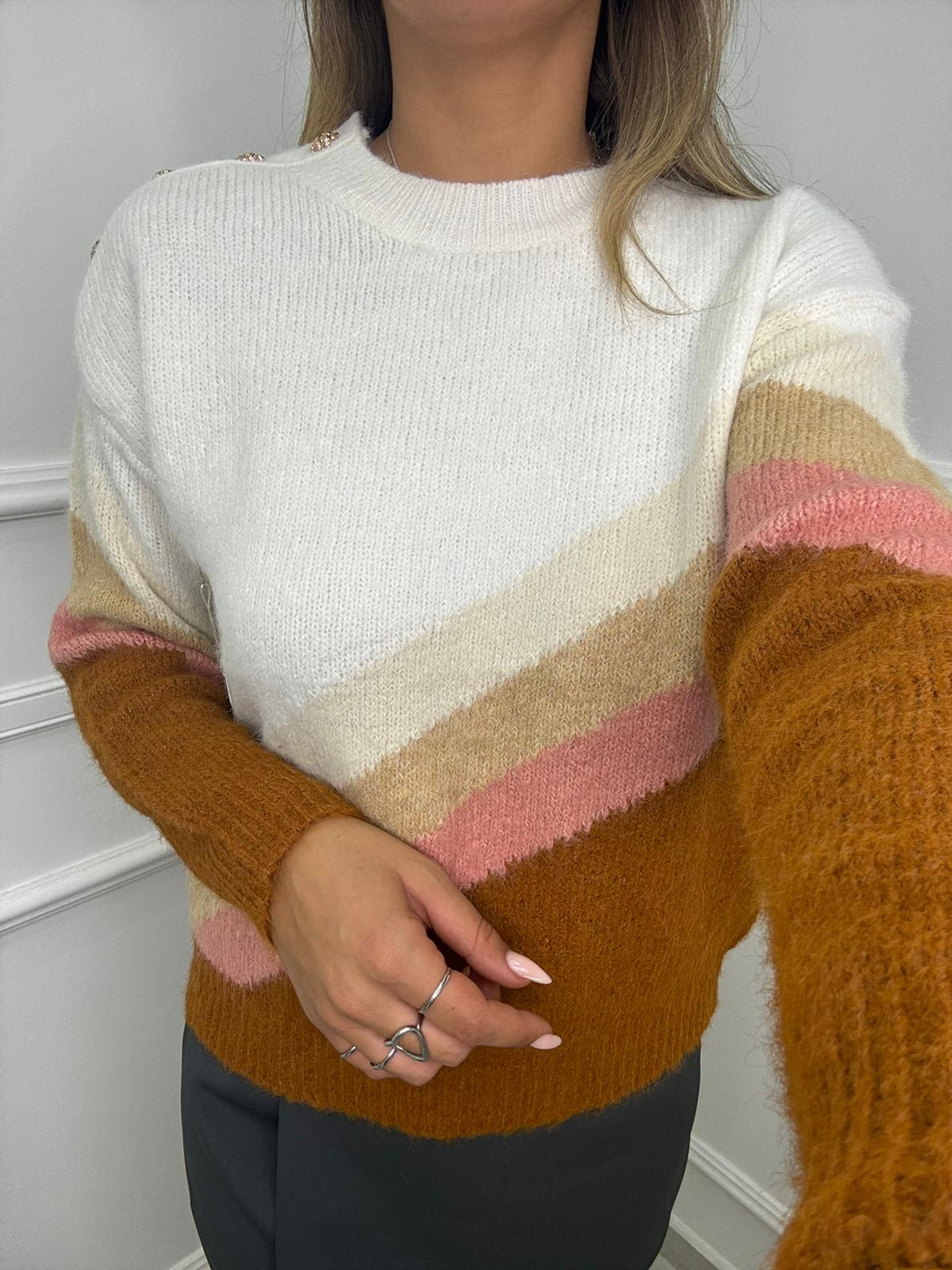 Maglione colorato con bottoni particolari alla spalla - immagine 5