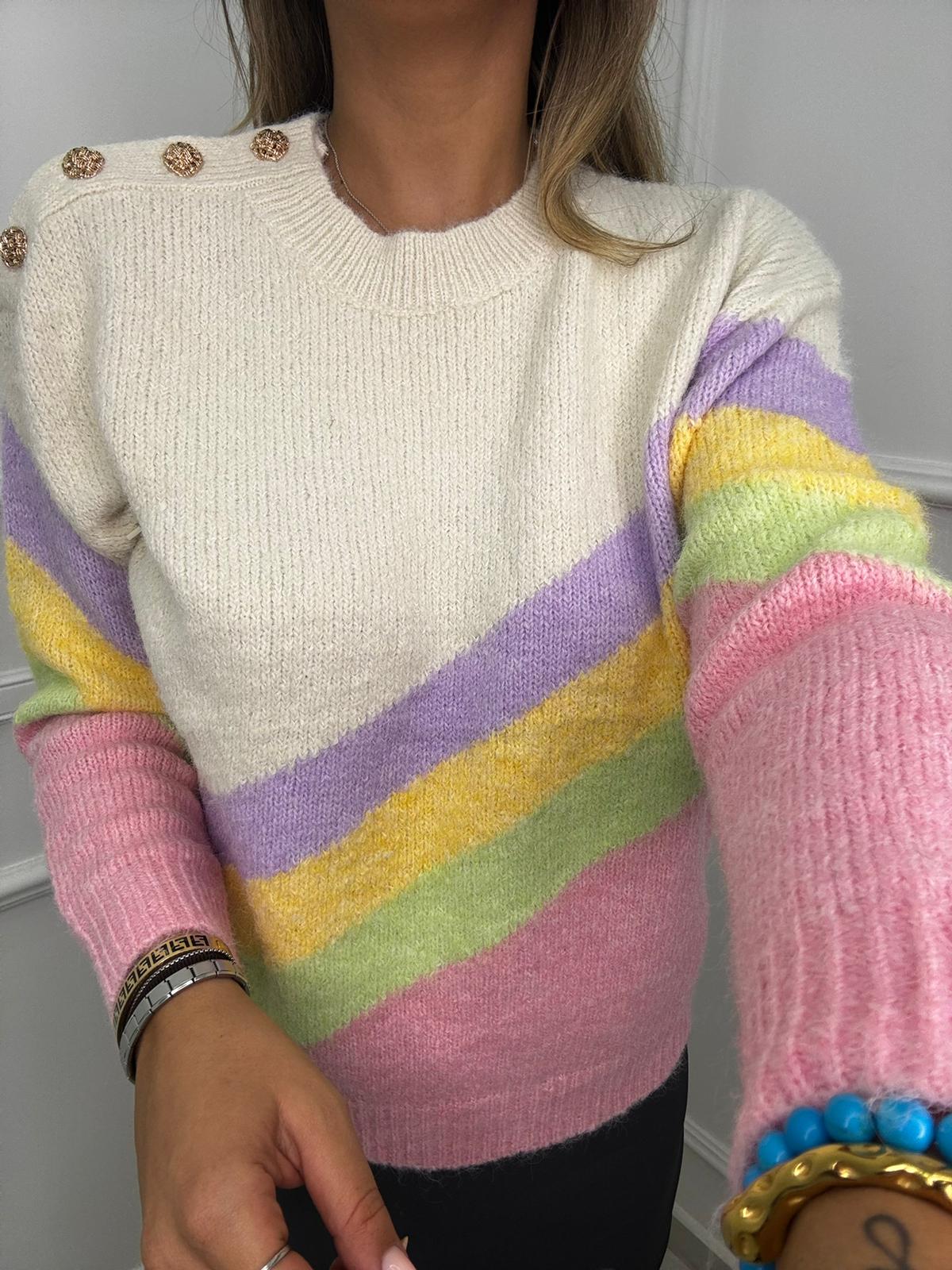 Maglione colorato con bottoni particolari alla spalla - immagine 8