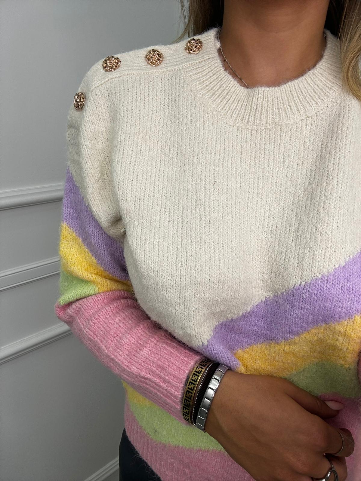 Maglione colorato con bottoni particolari alla spalla - immagine 9