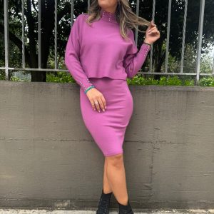 Coordinato 2 pezzi con vestito e maglia mezzo collo