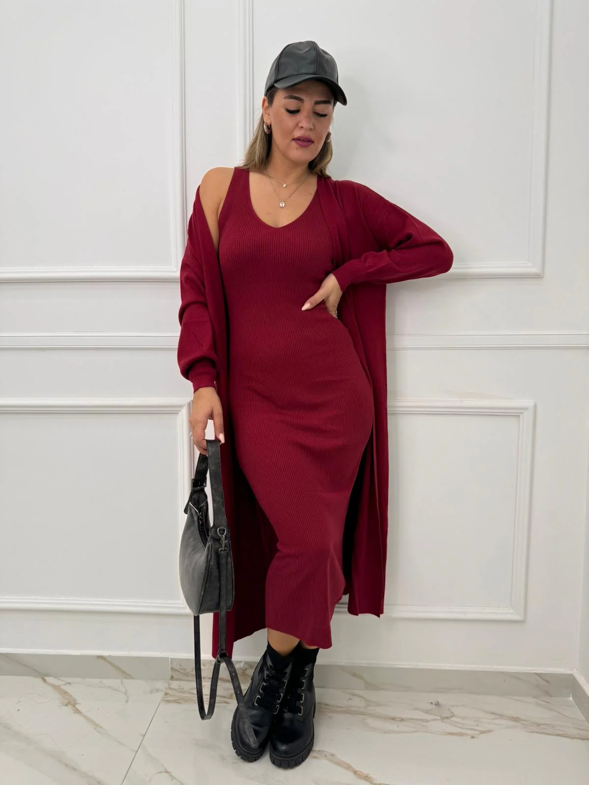 Coordinato 2 pezzi con vestito e cardigan lungo