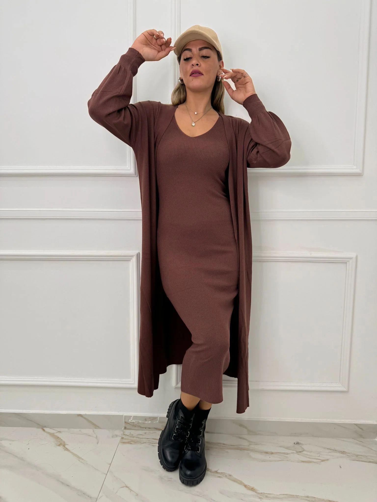 Coordinato 2 pezzi con vestito e cardigan lungo - immagine 5