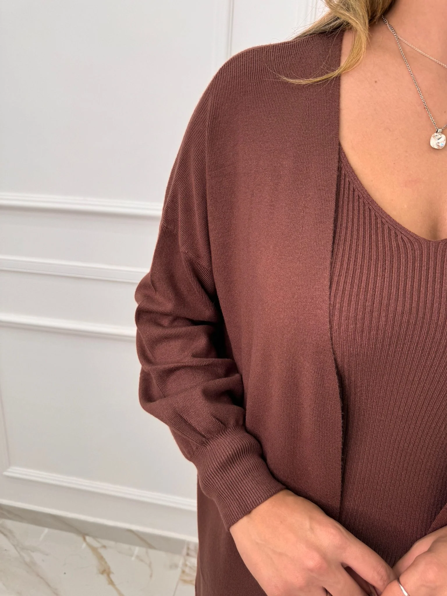 Coordinato 2 pezzi con vestito e cardigan lungo - immagine 7