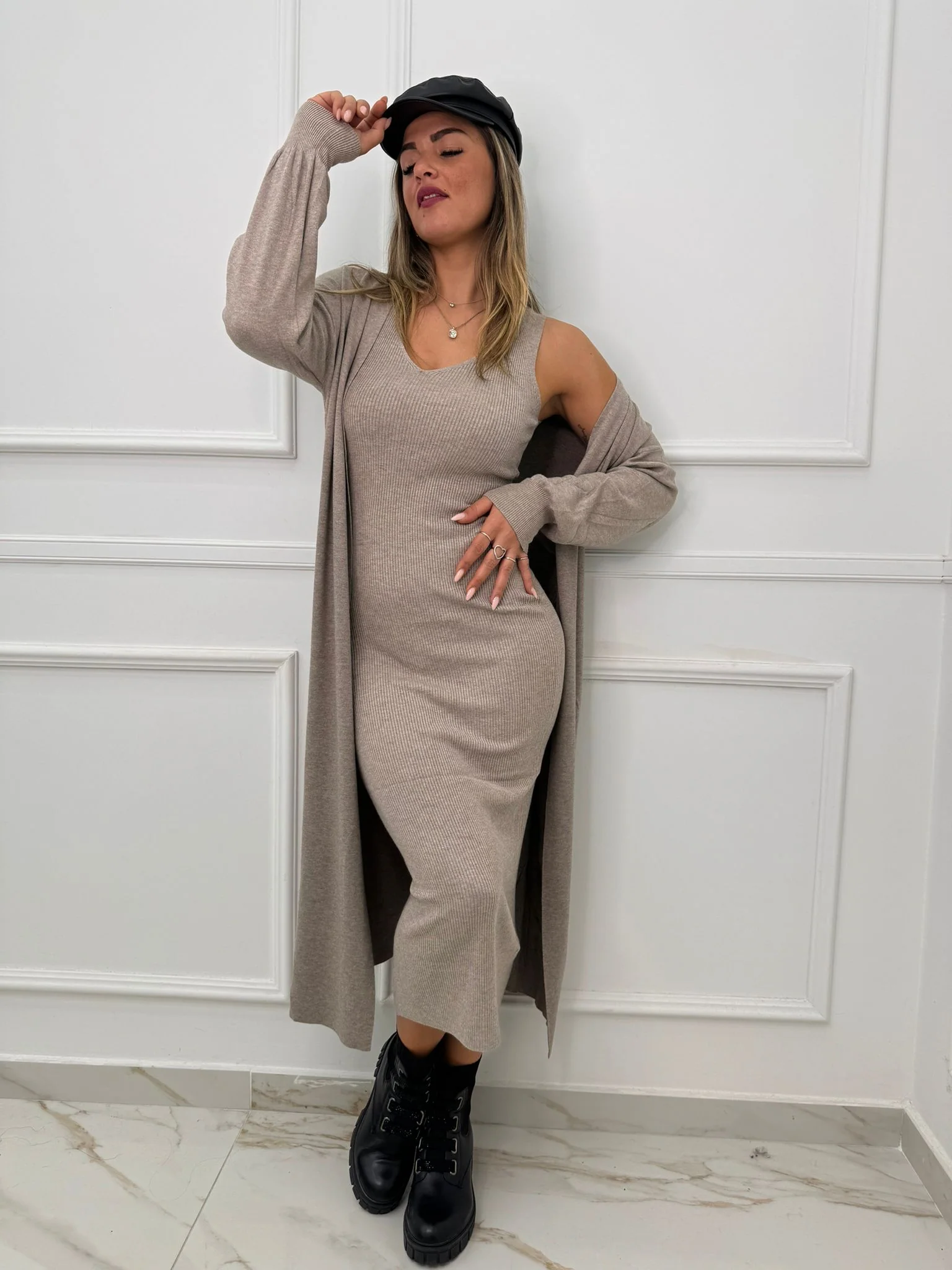 Coordinato 2 pezzi con vestito e cardigan lungo - immagine 8