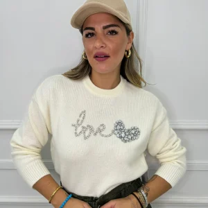Maglione con scritta love swarovski
