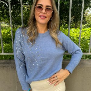 Maglia tinta unita con swarovski sul lato