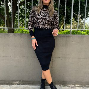 Coordinato 2 pezzi con vestito e maglia animalier