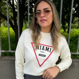 Maglioncino giro collo con scritta miami