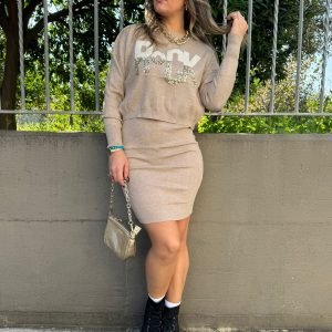Coordinato 2 pezzi con vestito e maglia con paillettes