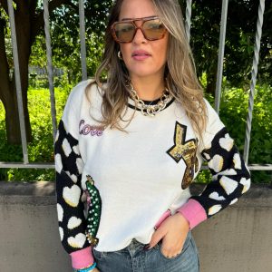 Maglione con maniche particolati e paillettes