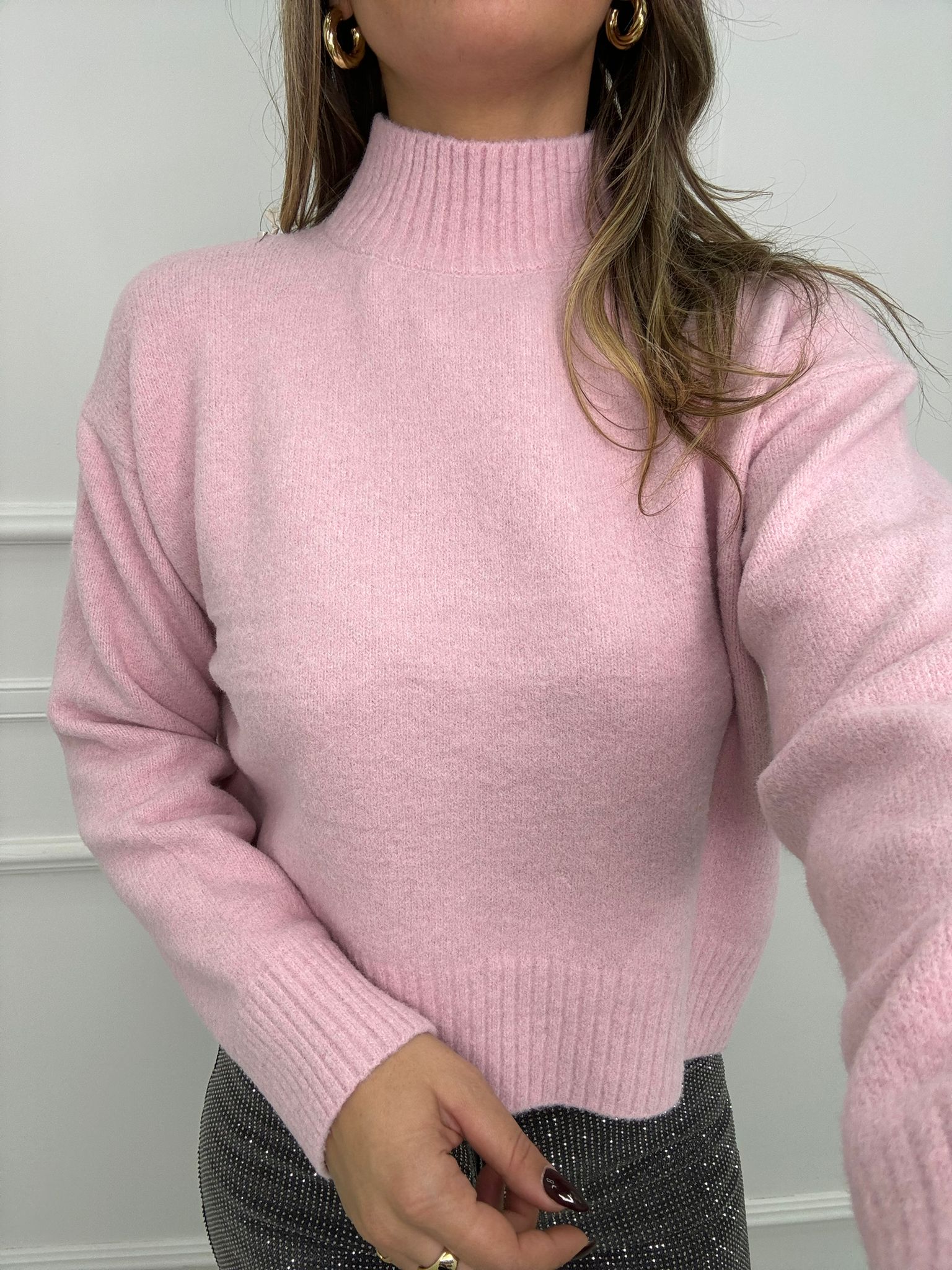 Maglione tinta unita mezzo collo - immagine 5