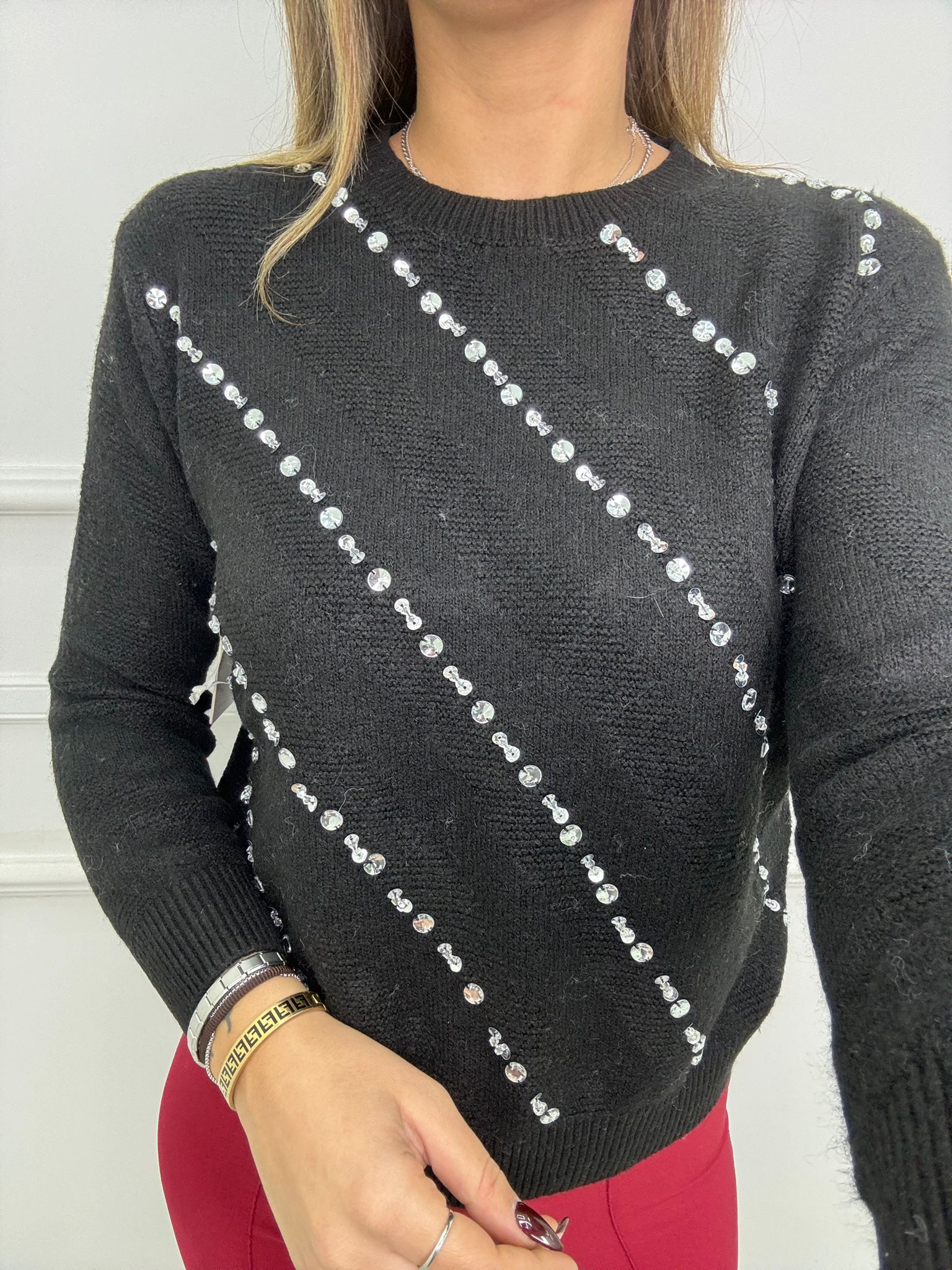 Maglione giro collo con swarovski - immagine 5