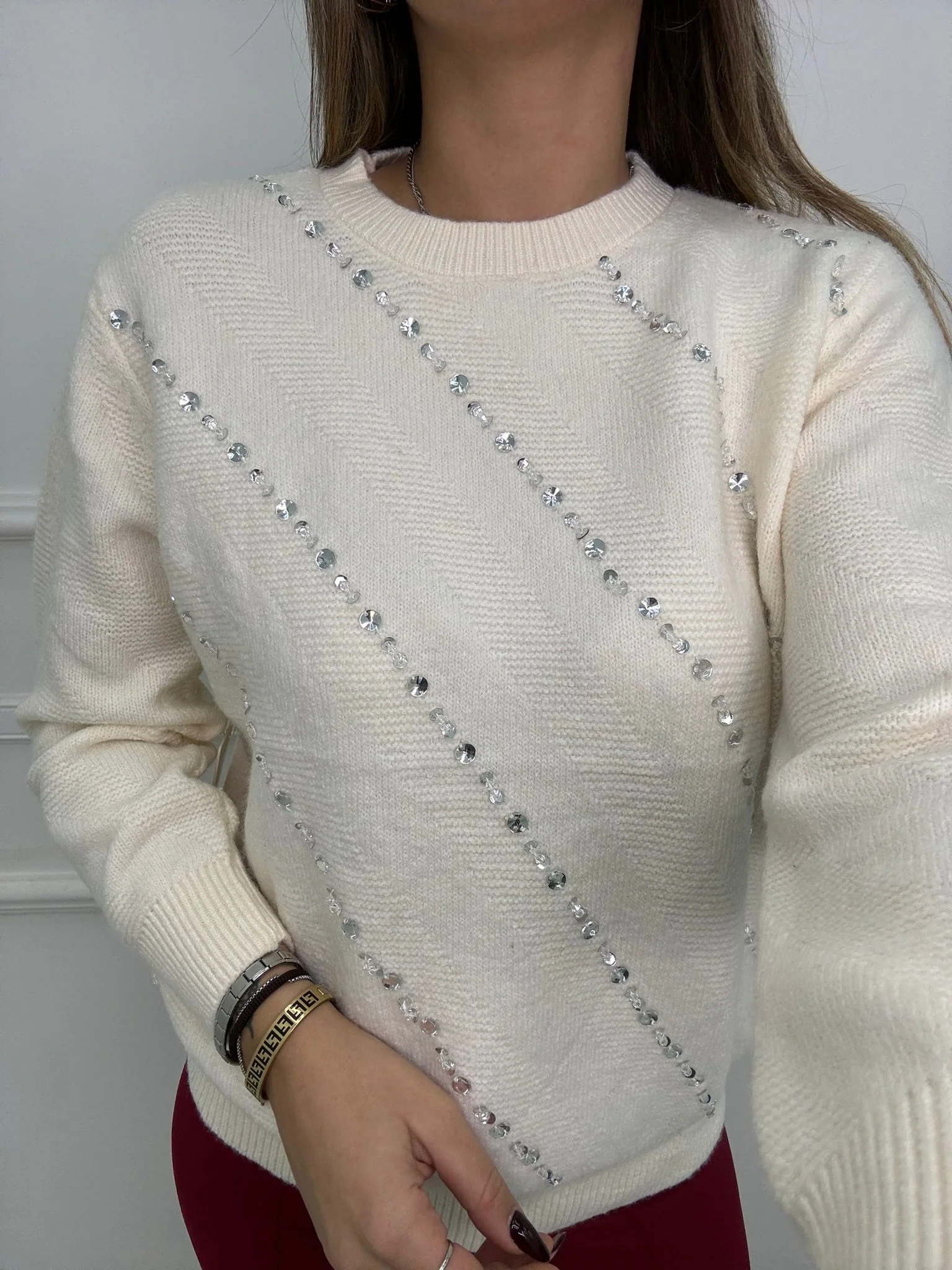 Maglione giro collo con swarovski - immagine 8