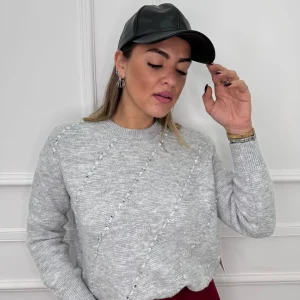 Maglione giro collo con swarovski