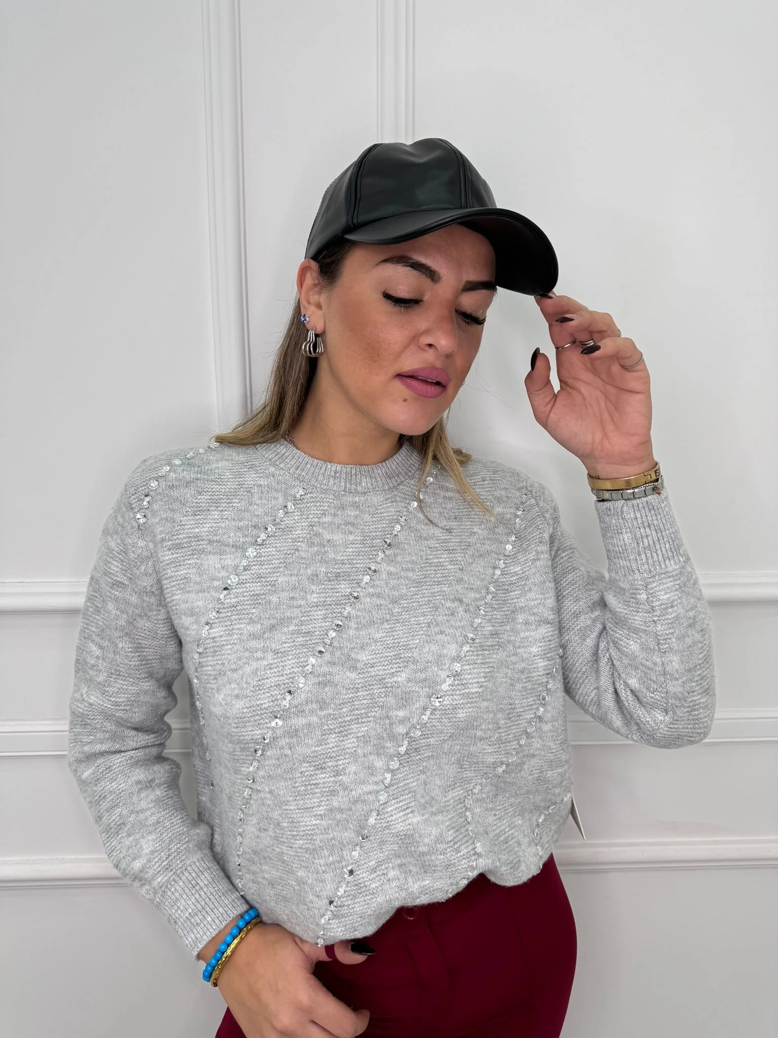 Maglione giro collo con swarovski - immagine 2