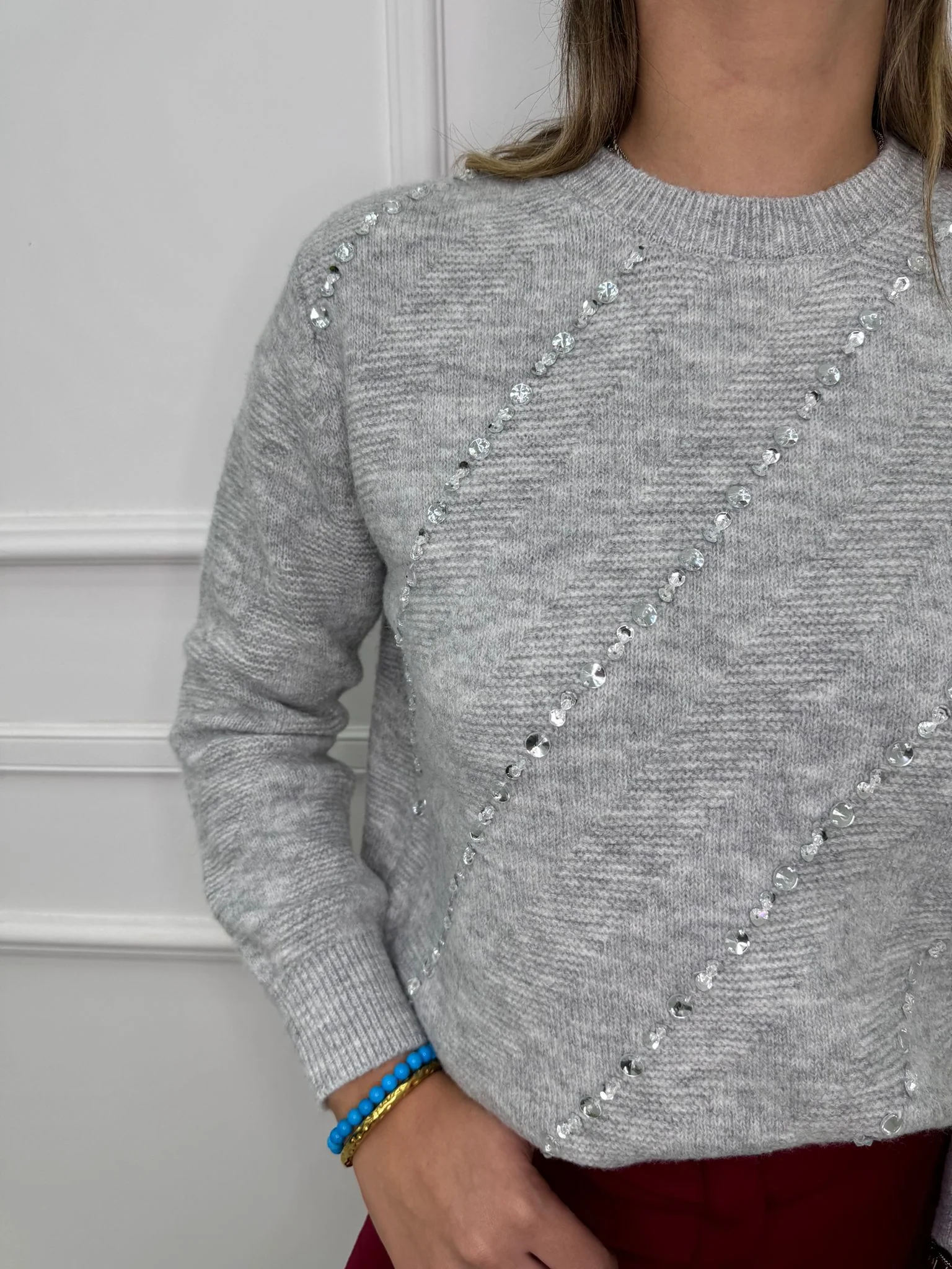 Maglione giro collo con swarovski - immagine 3