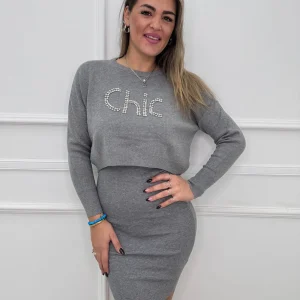 Coordinato 2 pezzi con vestito e maglia crop