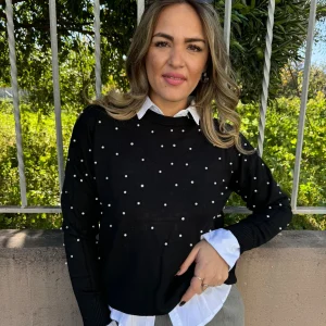 Maglioncino giro collo con perle