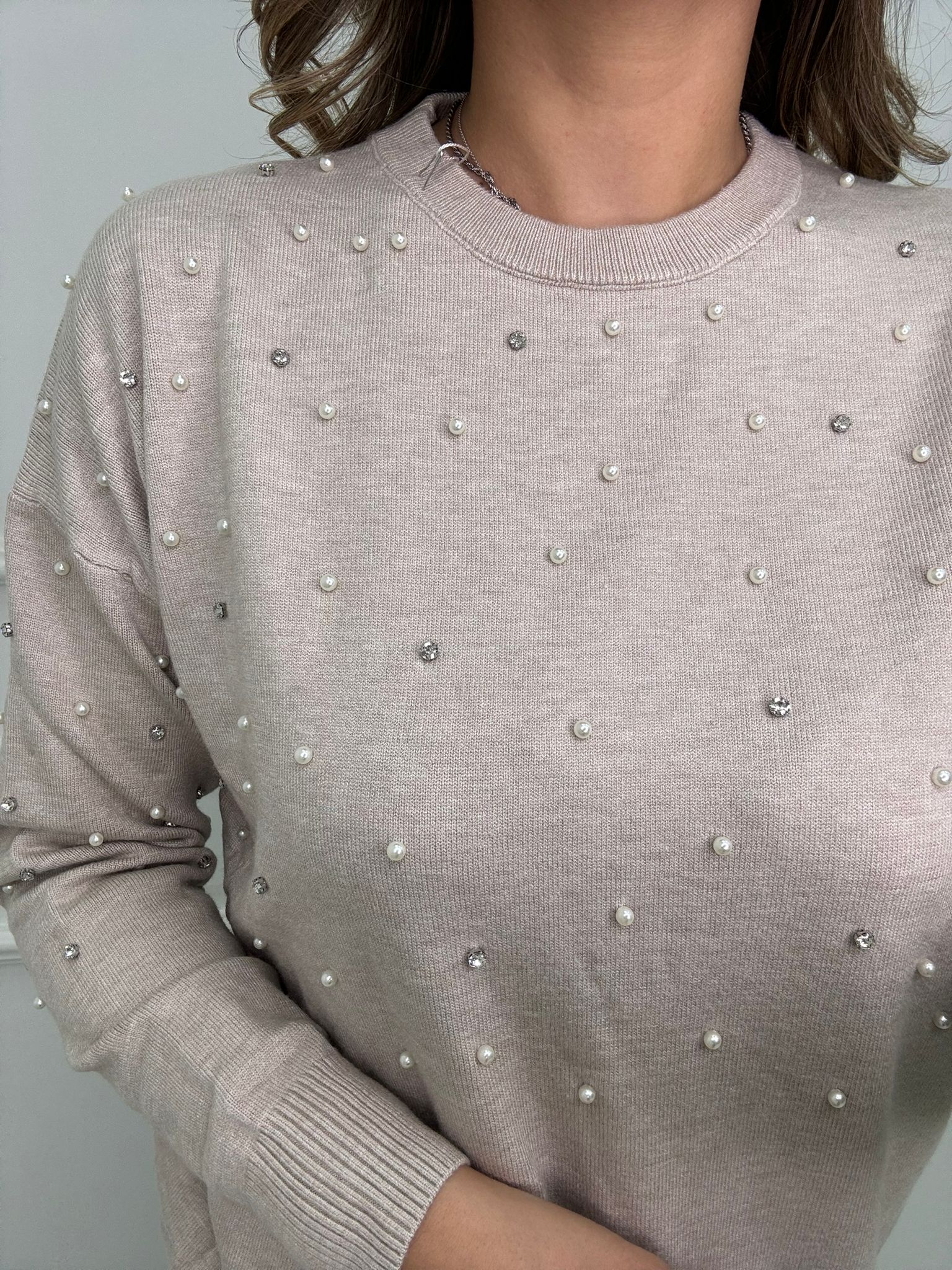 Maglioncino giro collo con perle - immagine 7